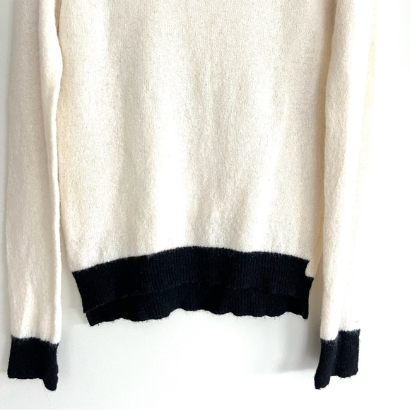 A.L.C. Ivory w Black Trim Wool Alpaca Blend Crew Neck Lightweight Sweater Sz S/P - Picture 10 of 12